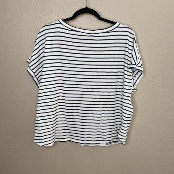 Max Studio Womens Striped Short Sleeve Top XL Casual Lightweight White Black - Picture 3 of 6